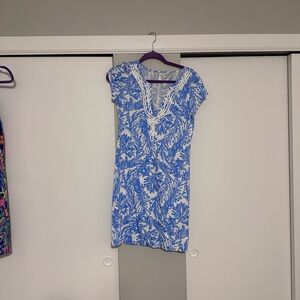 Lilly Pulitzer Blue and White Leaf Print Mini Dress